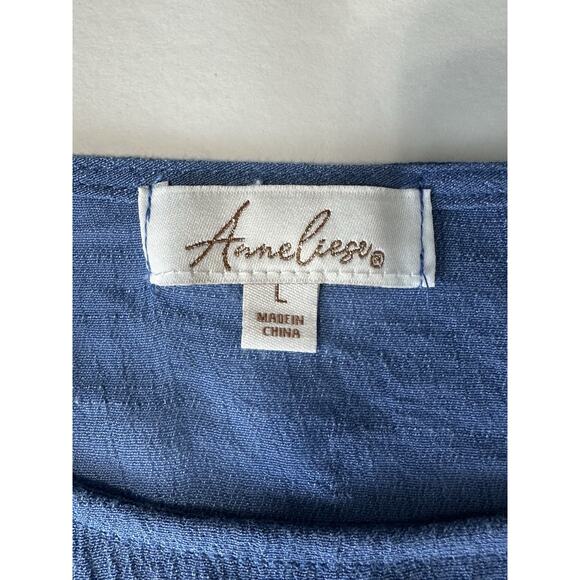 ANNELIEGE Gauze Top L (fits as M) Scoop Neck 3/4 Slvs. Embroidery Boho - Picture 8 of 11